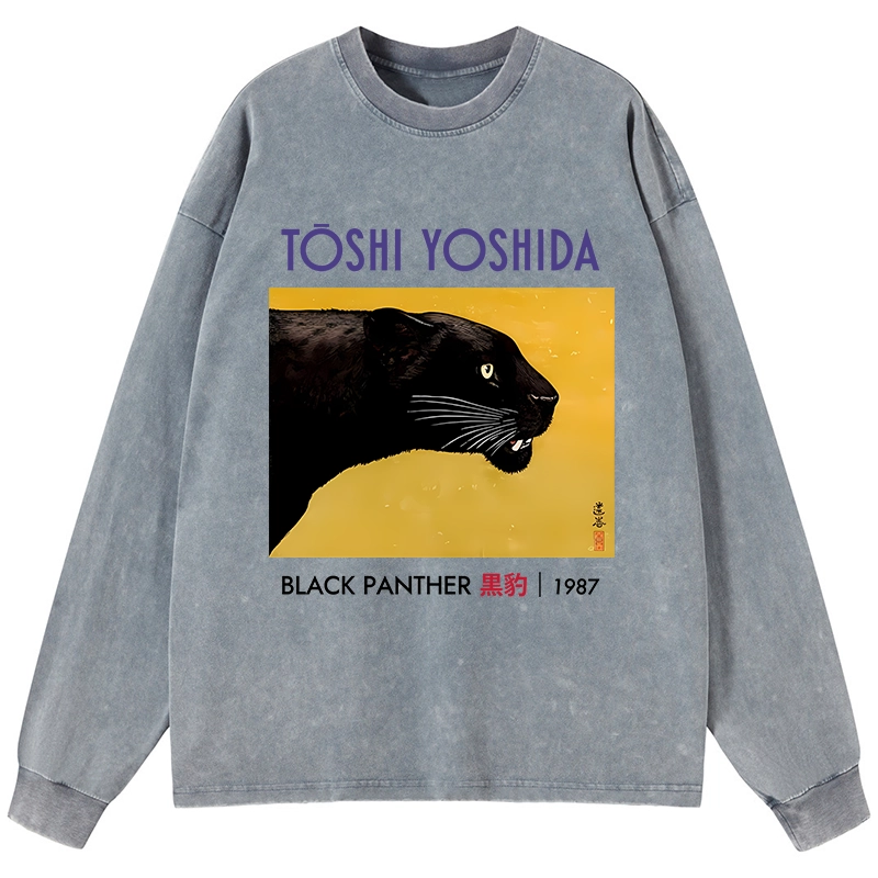 Tokyo-Tiger Black Panther Washed Long Sleeve T-Shirt