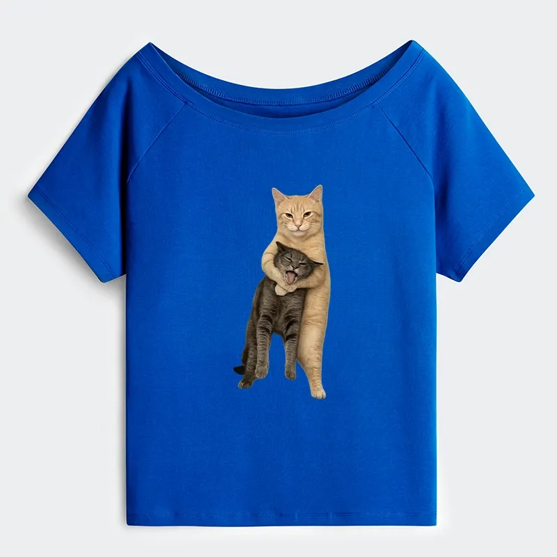 Tokyo-Tiger Orange Cat’s Tight Embrace Off Shoulder T-Shirt