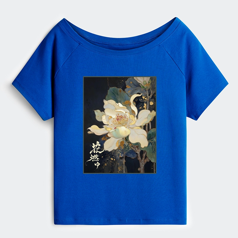 Tokyo-Tiger Lotus Adorned With Golden Specks Off Shoulder T-Shirt