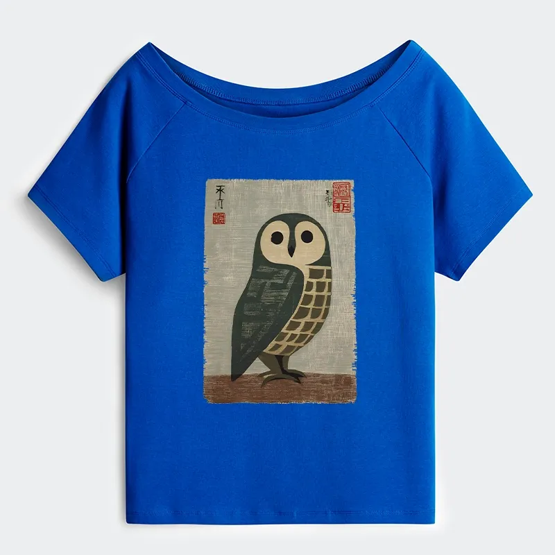 Tokyo-Tiger Traditional Owl In Japanese Art Off Shoulder T-Shirt