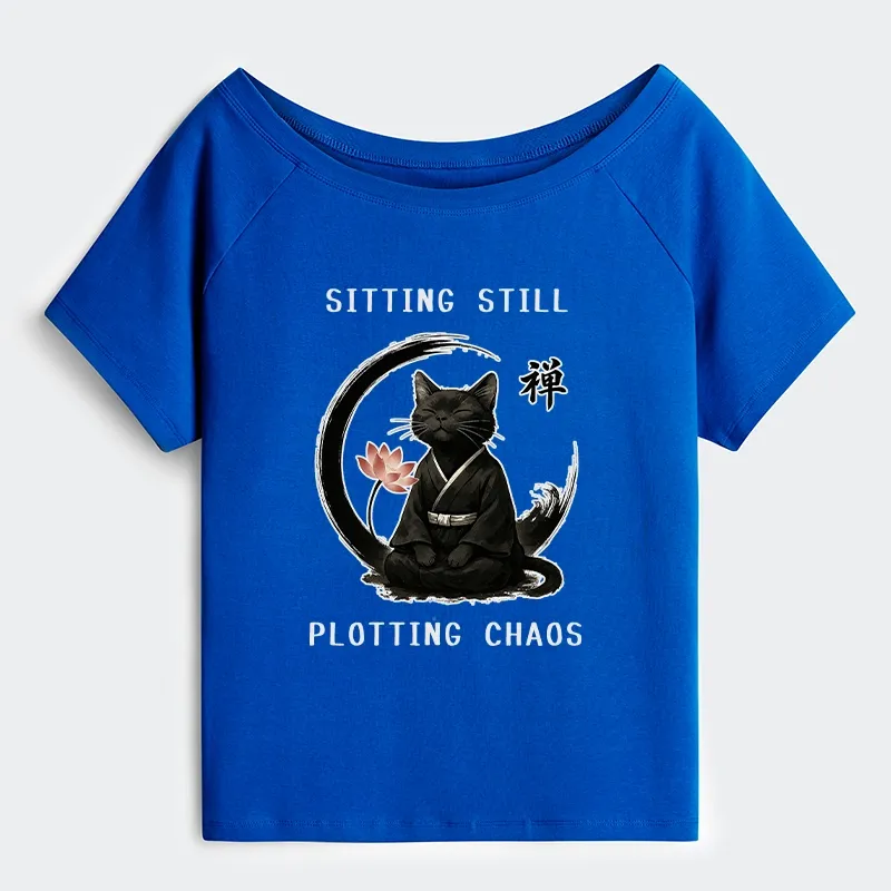 Tokyo-Tiger Sitting still  plotting chaos Calming Zen Cat Funny Off Shoulder T-Shirt