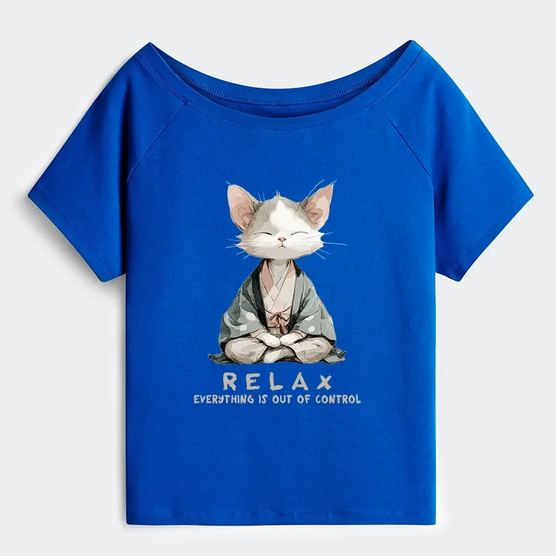 Tokyo-Tiger Zen Cat Relaxation，Everything's Out Of Control Off Shoulder T-Shirt