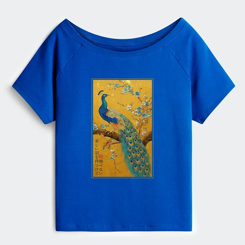 Tokyo-Tiger The Peacock's Silent Elegance Off Shoulder T-Shirt