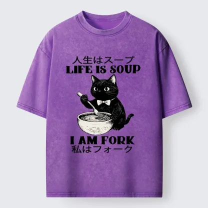 Tokyo-Tiger Life Is Soup Cat Humor Meme Washed T-Shirt