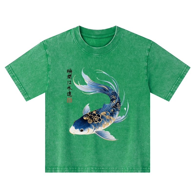Tokyo-Tiger Elegant Koi Fish Watercolor Art Kids Washed T-Shirt