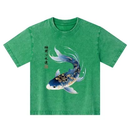 Tokyo-Tiger Elegant Koi Fish Watercolor Art Kids Washed T-Shirt