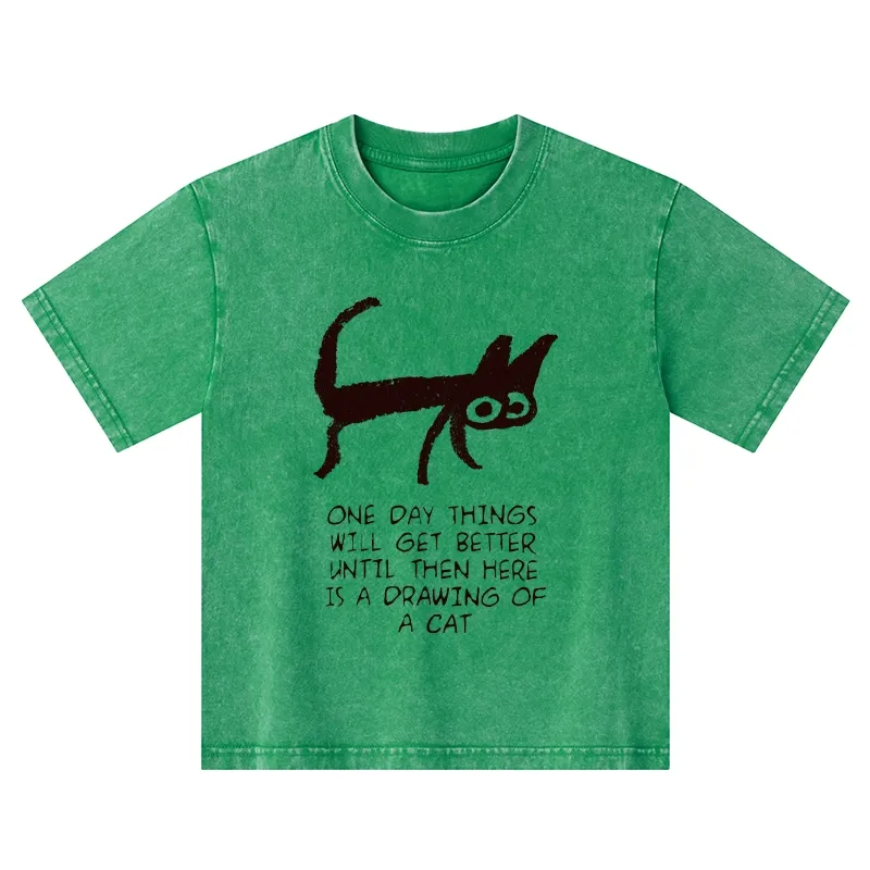 Tokyo-Tiger Cat Cheer Up Drawing Kids Washed T-Shirt
