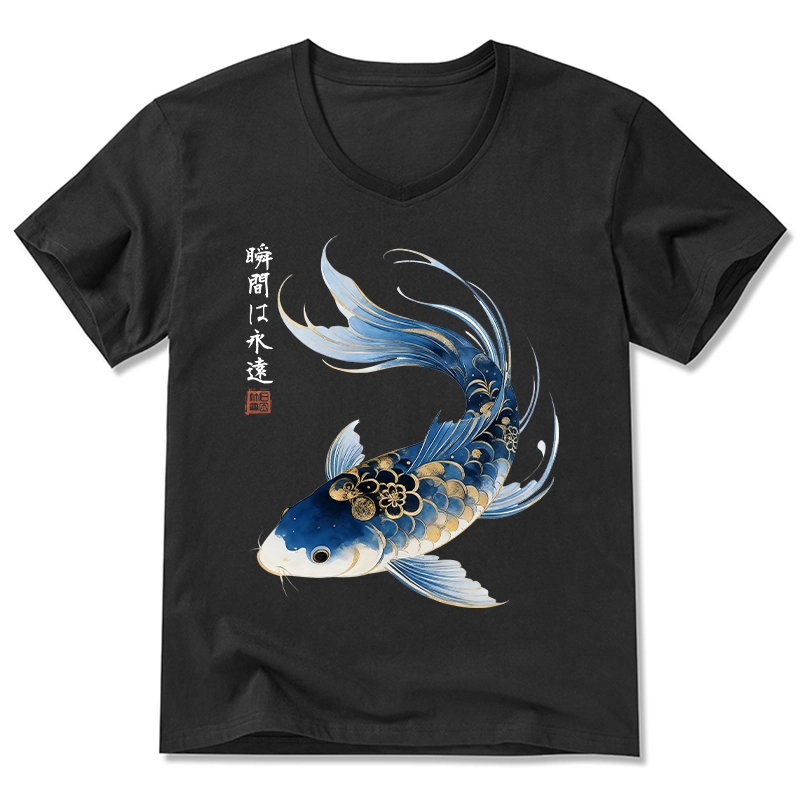 Tokyo-Tiger Elegant Koi Fish Watercolor Art V-Neck Classic T-Shirt