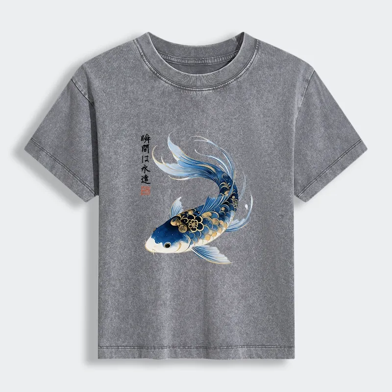 Tokyo-Tiger Elegant Koi Fish Watercolor Art Women's Washed T-shirt