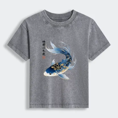 Tokyo-Tiger Elegant Koi Fish Watercolor Art Women's Washed T-shirt