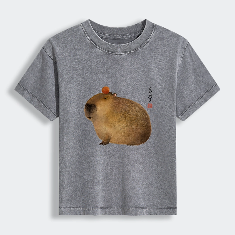 Tokyo-Tiger Calm Capybara Illustration Women's Washed T-shirt