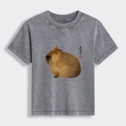 Tokyo-Tiger Calm Capybara Illustration Women's Washed T-shirt