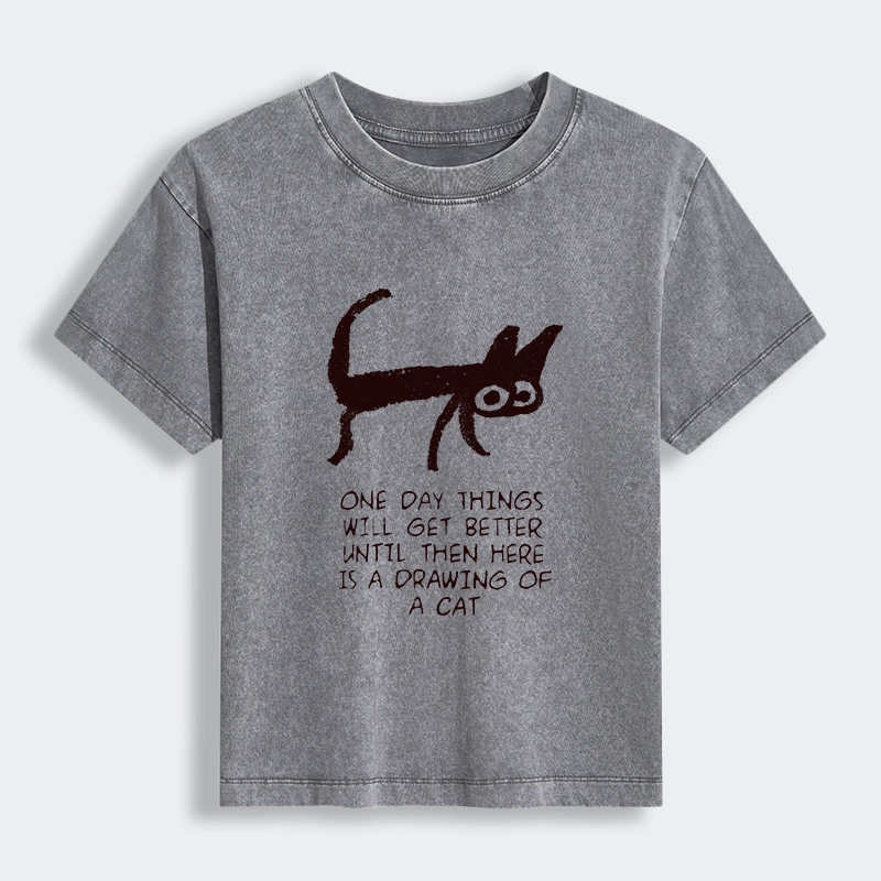 Tokyo-Tiger Cat Cheer Up Drawing Women's Washed T-shirt