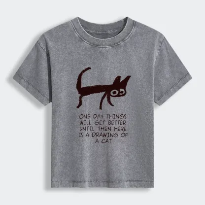 Tokyo-Tiger Cat Cheer Up Drawing Women's Washed T-shirt