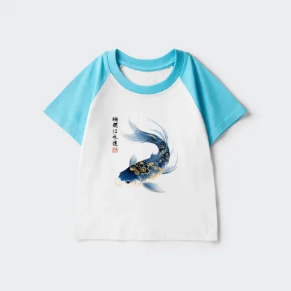 Tokyo-Tiger Elegant Koi Fish Watercolor Art Kids Raglan T-shirt