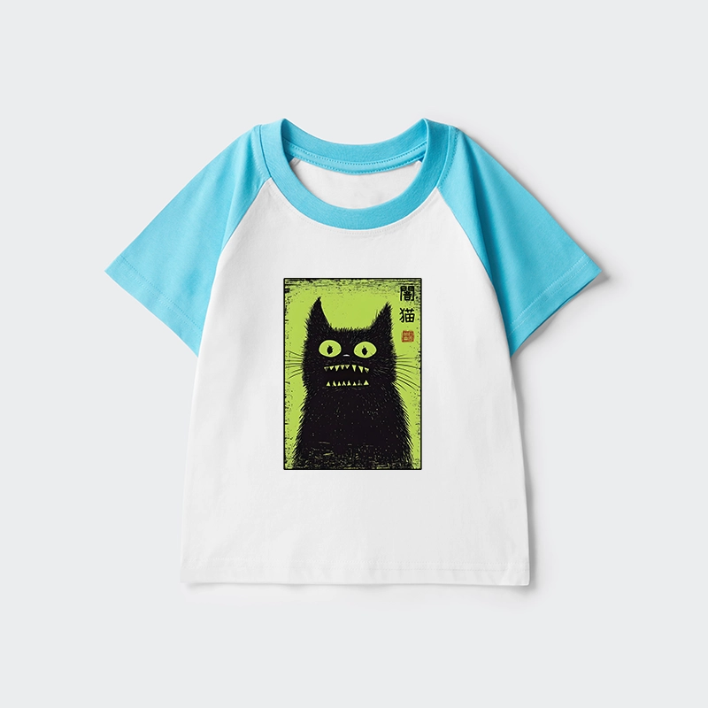 Tokyo-Tiger Spooky Black Cat Japanese Kids Raglan T-shirt