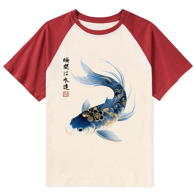 Tokyo-Tiger Elegant Koi Fish Watercolor Art Raglan T-shirt