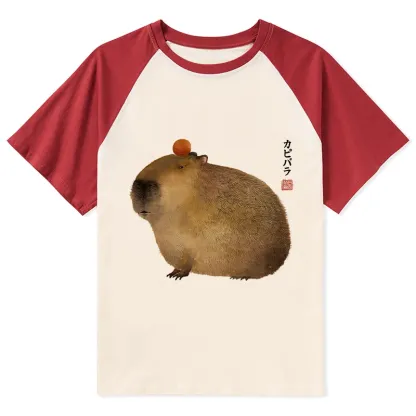 Tokyo-Tiger Calm Capybara Illustration Raglan T-shirt