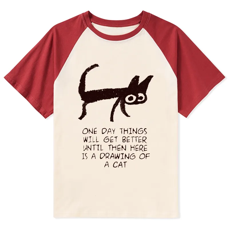 Tokyo-Tiger Cat Cheer Up Drawing Raglan T-shirt
