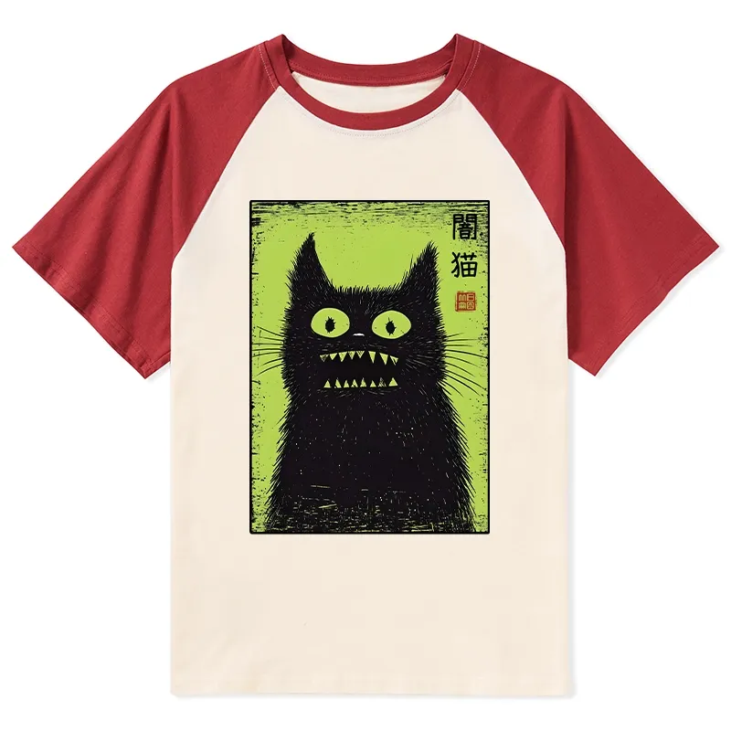 Tokyo-Tiger Spooky Black Cat Japanese Raglan T-shirt Sale