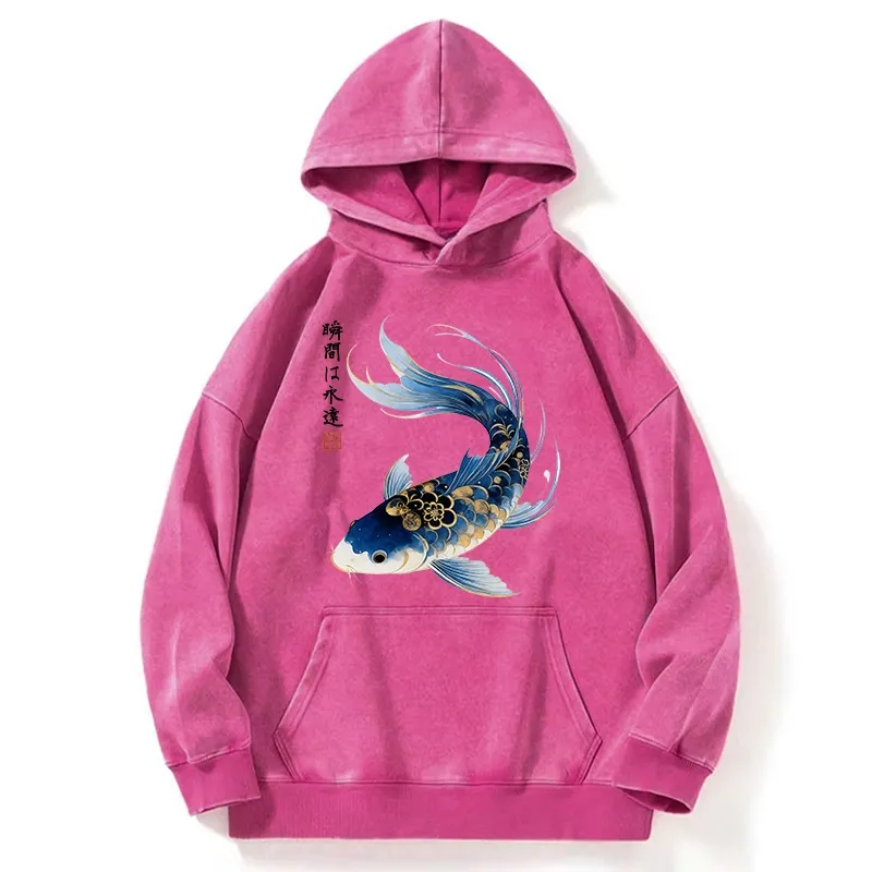 Tokyo-Tiger Elegant Koi Fish Watercolor Art Washed Hoodie