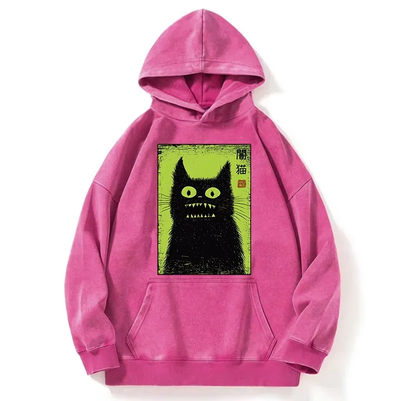 Tokyo-Tiger Spooky Black Cat Japanese Washed Hoodie