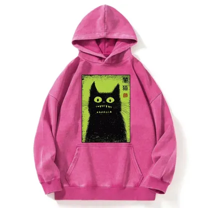 Tokyo-Tiger Spooky Black Cat Japanese Washed Hoodie