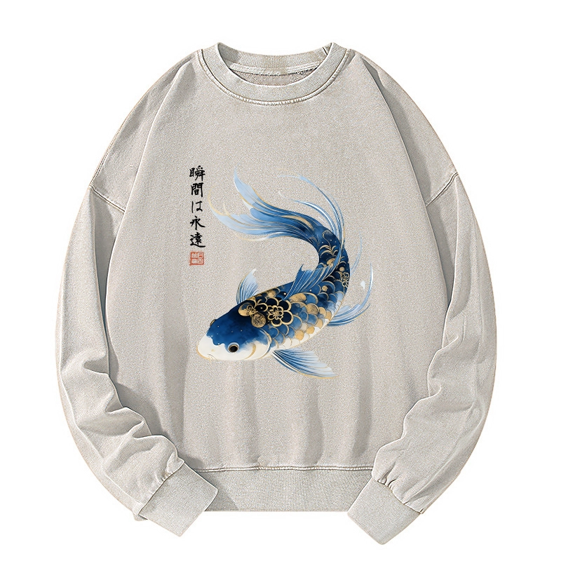 Tokyo-Tiger Elegant Koi Fish Watercolor Art Washed Sweatshirt