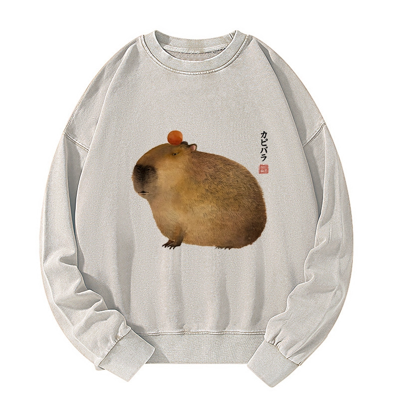 Tokyo-Tiger Calm Capybara Illustration Washed Sweatshirt