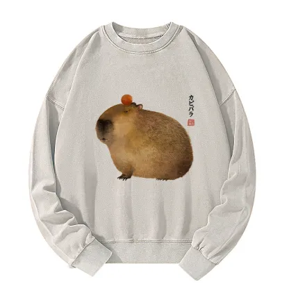 Tokyo-Tiger Calm Capybara Illustration Washed Sweatshirt