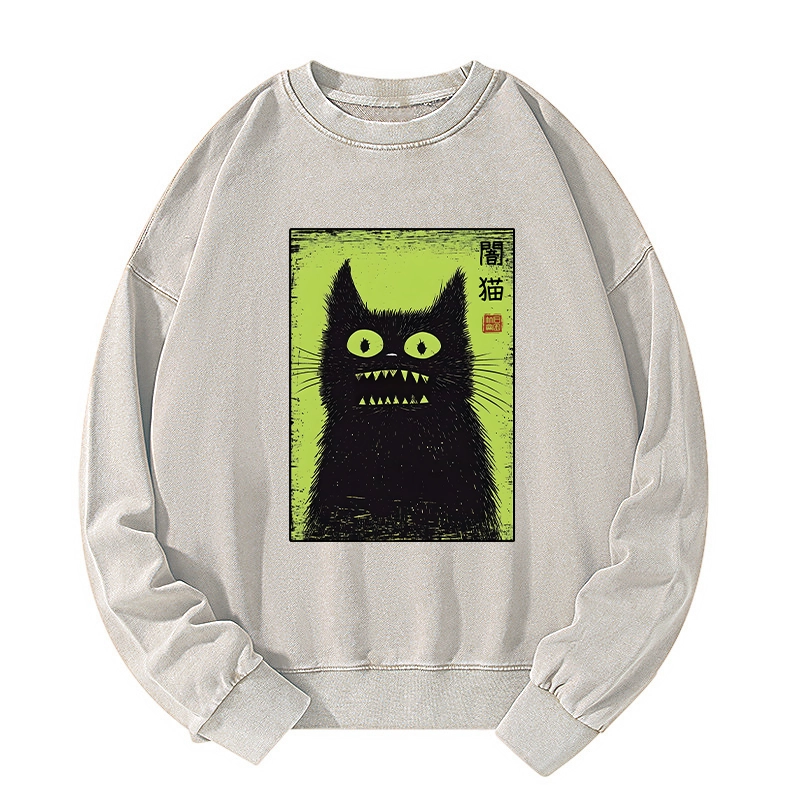 Tokyo-Tiger Spooky Black Cat Japanese Washed Sweatshirt
