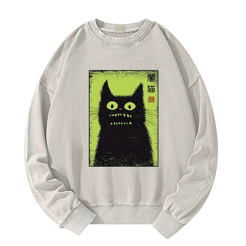 Tokyo-Tiger Spooky Black Cat Japanese Washed Sweatshirt