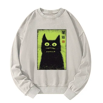 Tokyo-Tiger Spooky Black Cat Japanese Washed Sweatshirt