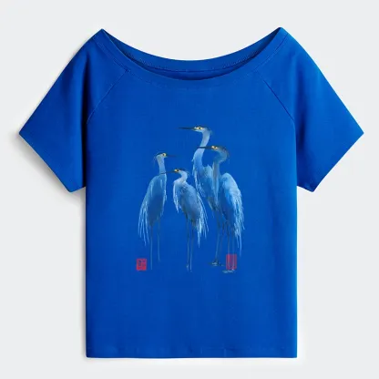 Tokyo-Tiger Flocks Of Great Blue Herons Off Shoulder T-Shirt