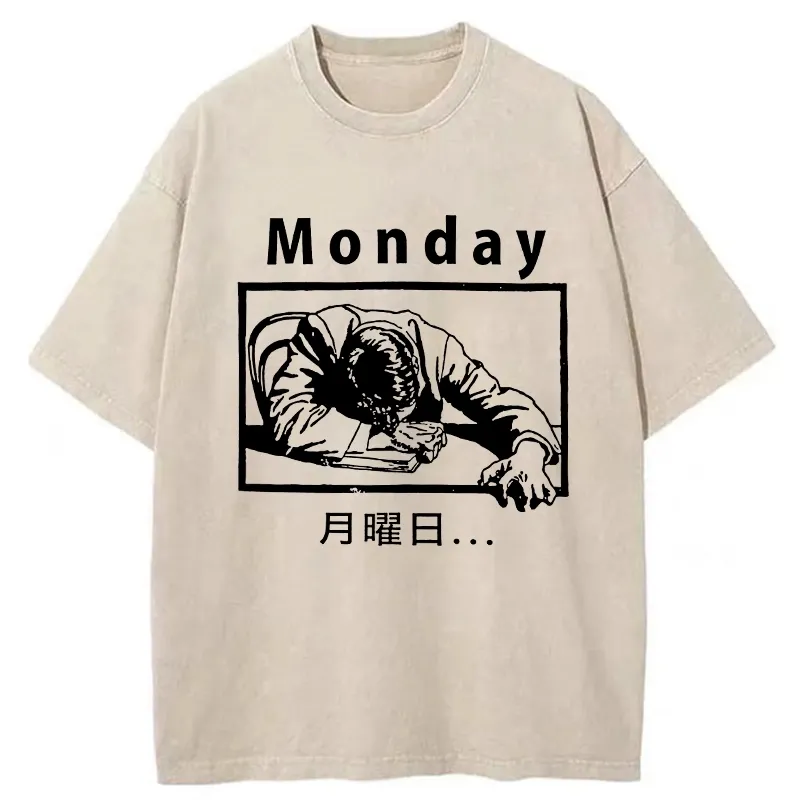 Tokyo-Tiger Painful Monday Funny Washed T-Shirt