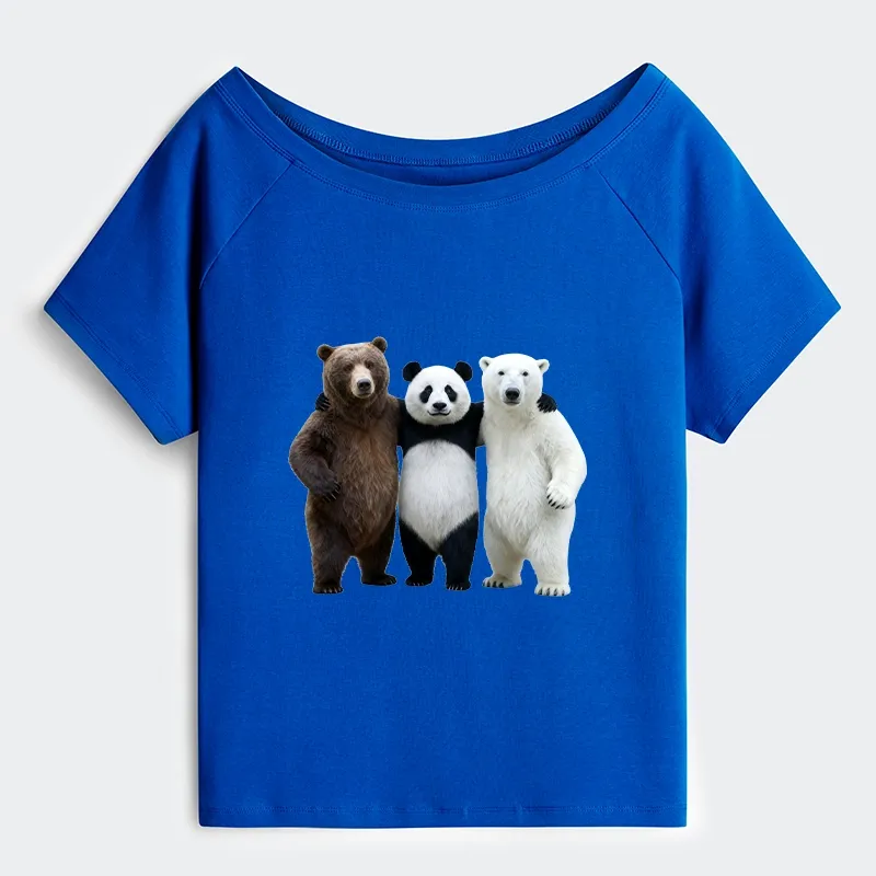 Tokyo-Tiger Three Bears Stand Together Off Shoulder T-Shirt