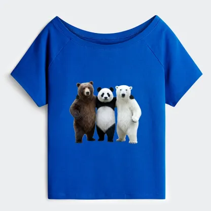 Tokyo-Tiger Three Bears Stand Together Off Shoulder T-Shirt