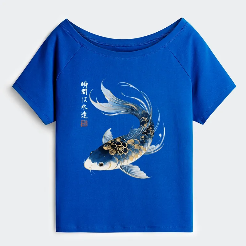 Tokyo-Tiger Elegant Koi Fish Watercolor Art Off Shoulder T-Shirt