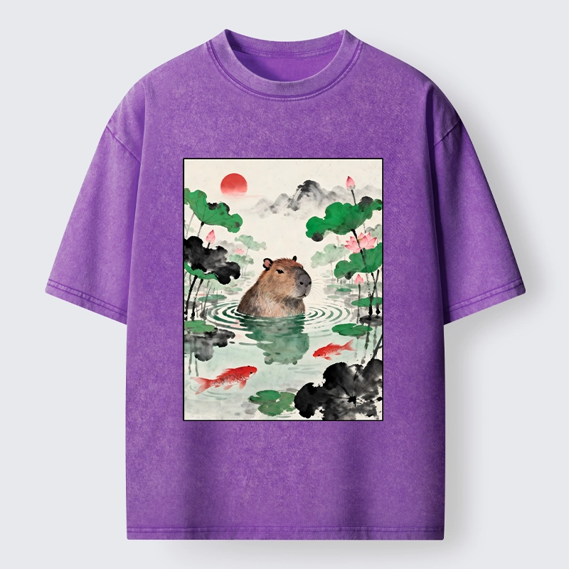 Tokyo-Tiger Chill Capybara In Water Washed T-Shirt