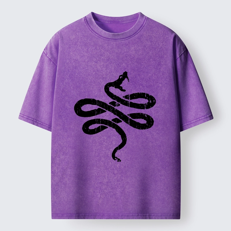 Tokyo-Tiger Black Snake Brush Art Washed T-Shirt