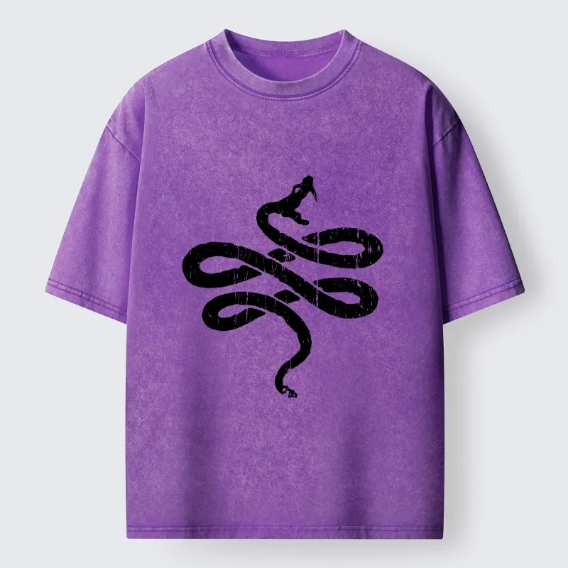 Tokyo-Tiger Black Snake Brush Art Washed T-Shirt