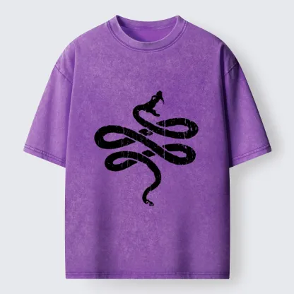 Tokyo-Tiger Black Snake Brush Art Washed T-Shirt