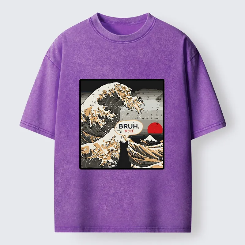 Tokyo-Tiger Great Wave Cat Bruh Washed T-Shirt