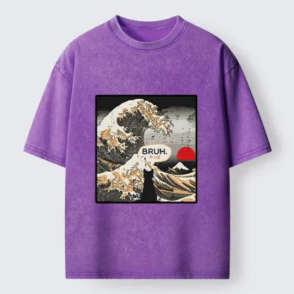 Tokyo-Tiger Great Wave Cat Bruh Washed T-Shirt