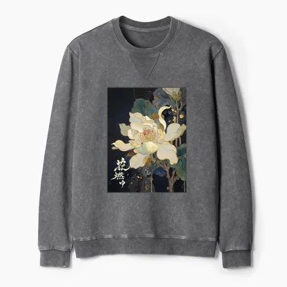Tokyo-Tiger Lotus Adorned With Golden Specks Washed Terry Sweatshirt