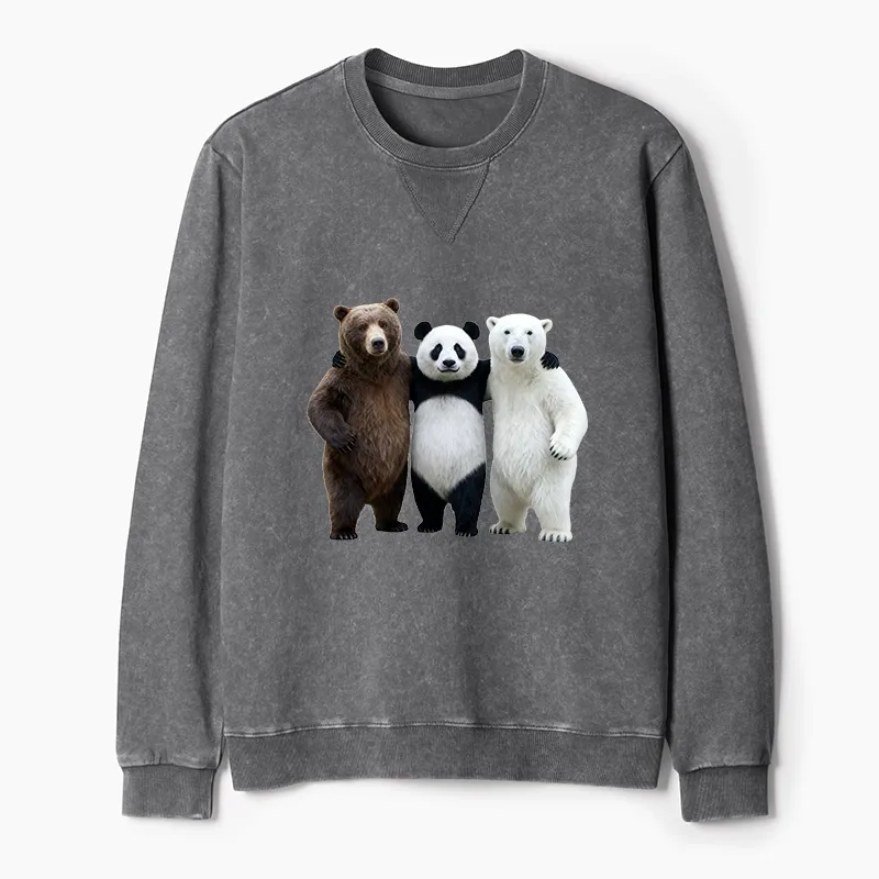 Tokyo-Tiger Three Bears Stand Together Washed Terry Sweatshirt