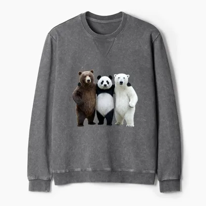 Tokyo-Tiger Three Bears Stand Together Washed Terry Sweatshirt
