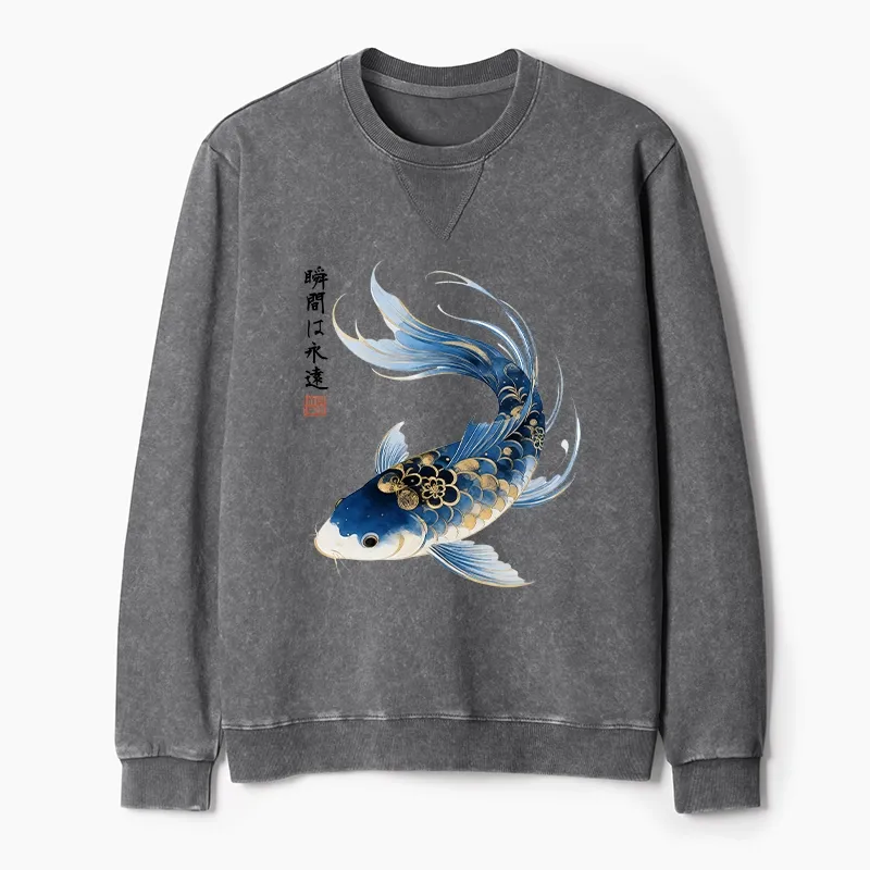 Tokyo-Tiger Elegant Koi Fish Watercolor Art Washed Terry Sweatshirt Sale