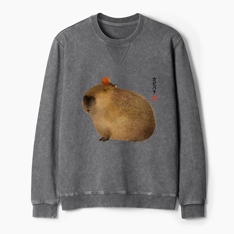 Tokyo-Tiger Calm Capybara Illustration Washed Terry Sweatshirt