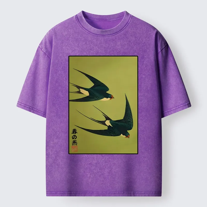 Tokyo-Tiger Spring Birds Of Peace Washed T-Shirt